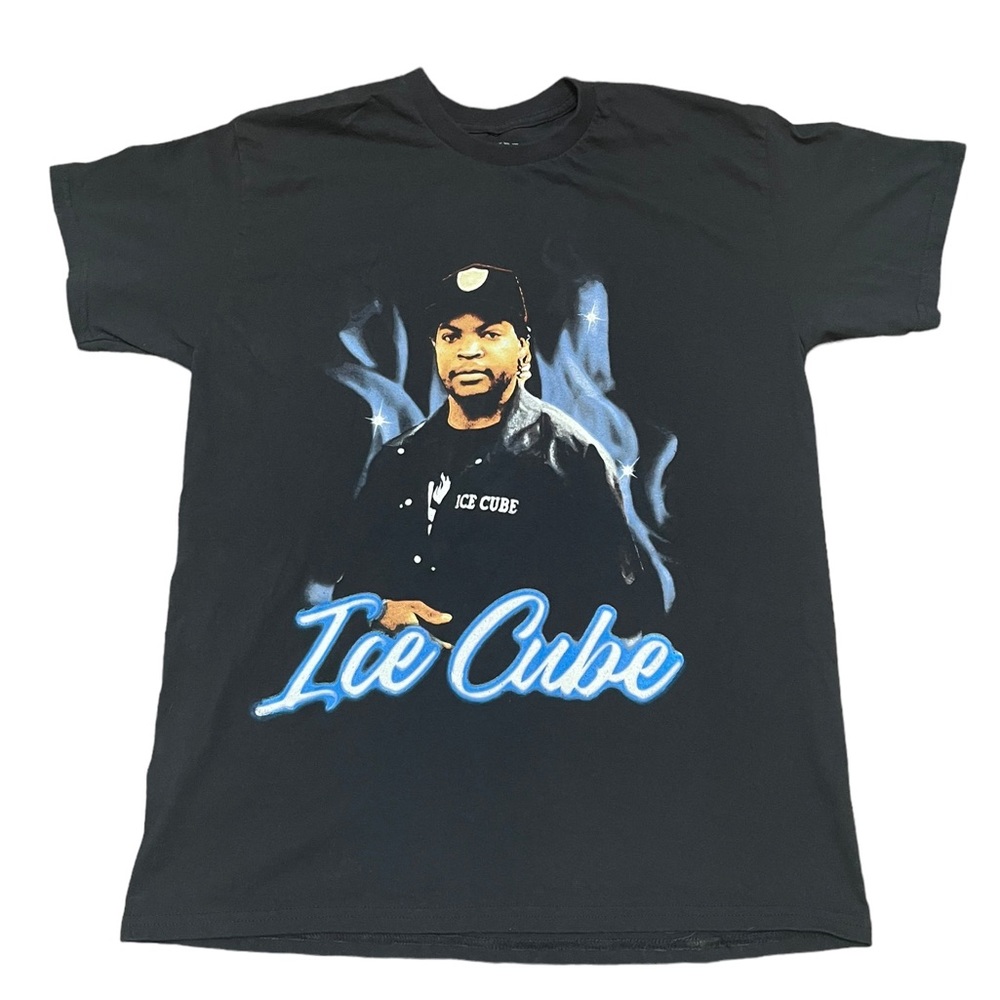 Ice Cube Graphic T-Shirt Modern Band Singer Men’s Large Black Blue Flames - Picture 1 of 4